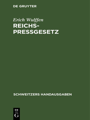 cover image of Reichs-Pressgesetz